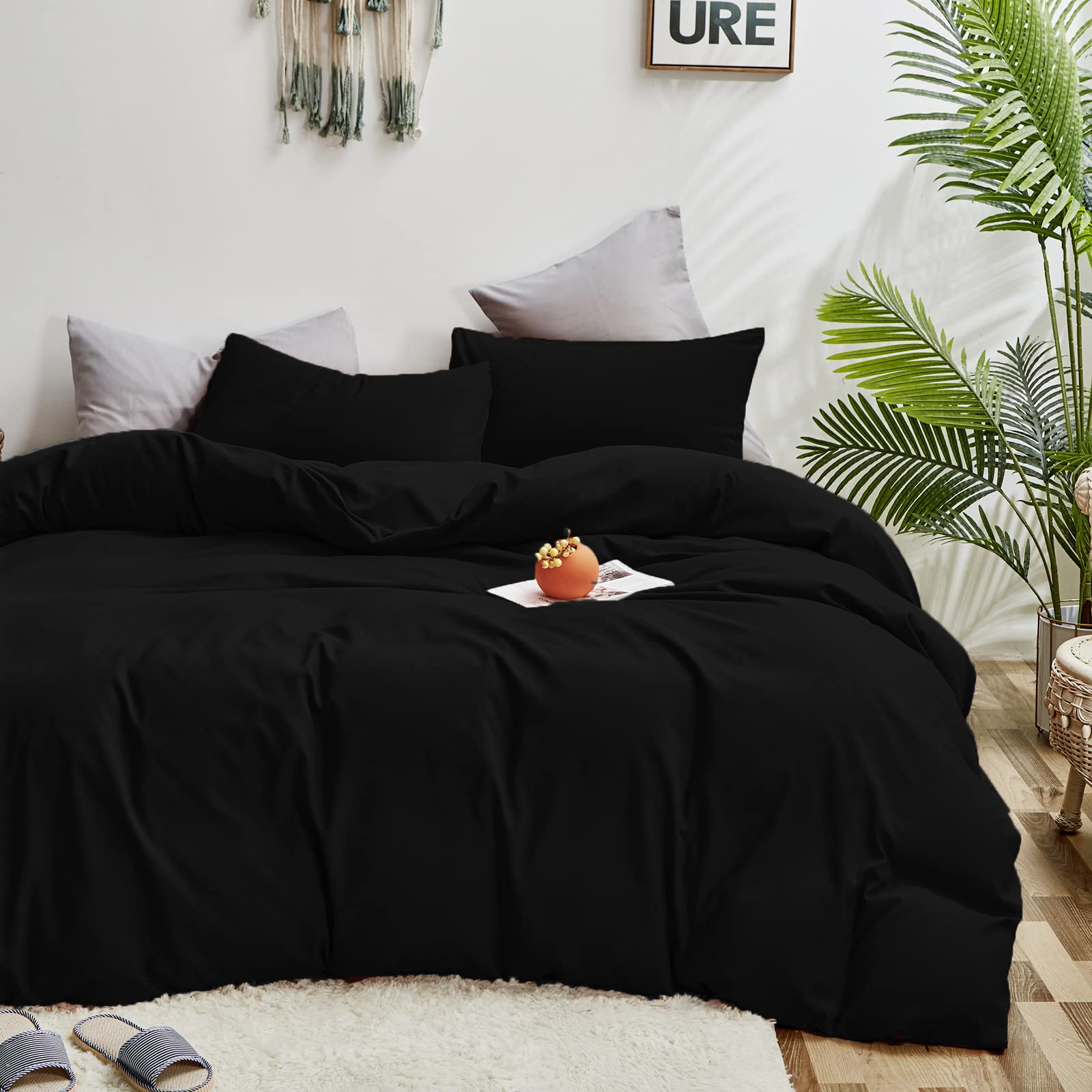 Cottonight Cottonight Black Comforter Set King Cozy Modern Gothic All Black Bedding Fuzzy Blanket Quilts for Men and Women - View 5 of 6