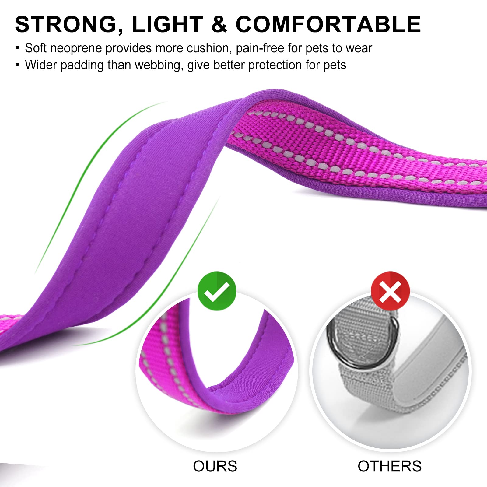 azuza Azuza Reflective Dog Collar Soft Neoprene Padded Adjustable Pet Collar for Small Dogs Purple with ID Tag Ring - View 3 of 6