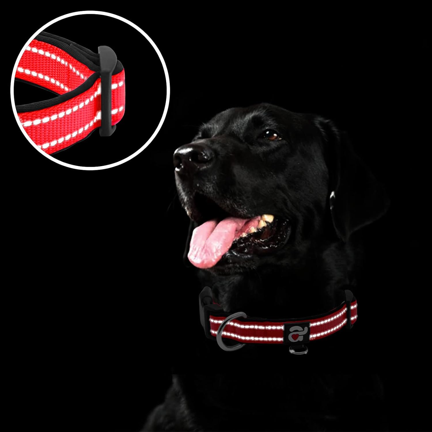 azuza Azuza Reflective Dog Collar Soft Neoprene Padded Adjustable Pet Collar for Medium Dogs with ID Tag Ring in Red - View 4 of 9