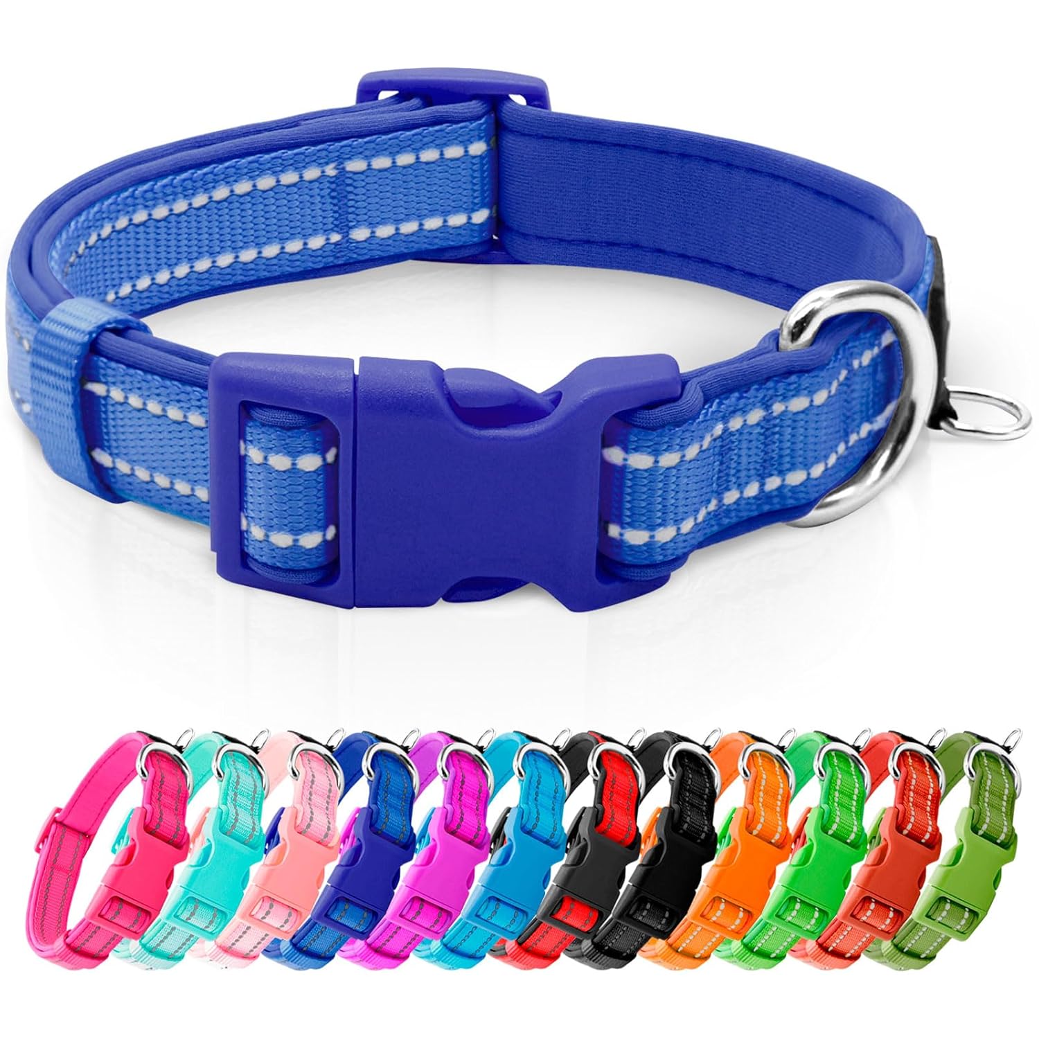 azuza Azuza Reflective Dog Collar Soft Neoprene Padded Adjustable Pet Collar for Medium Dogs with ID Tag Ring in Red - View 7 of 9