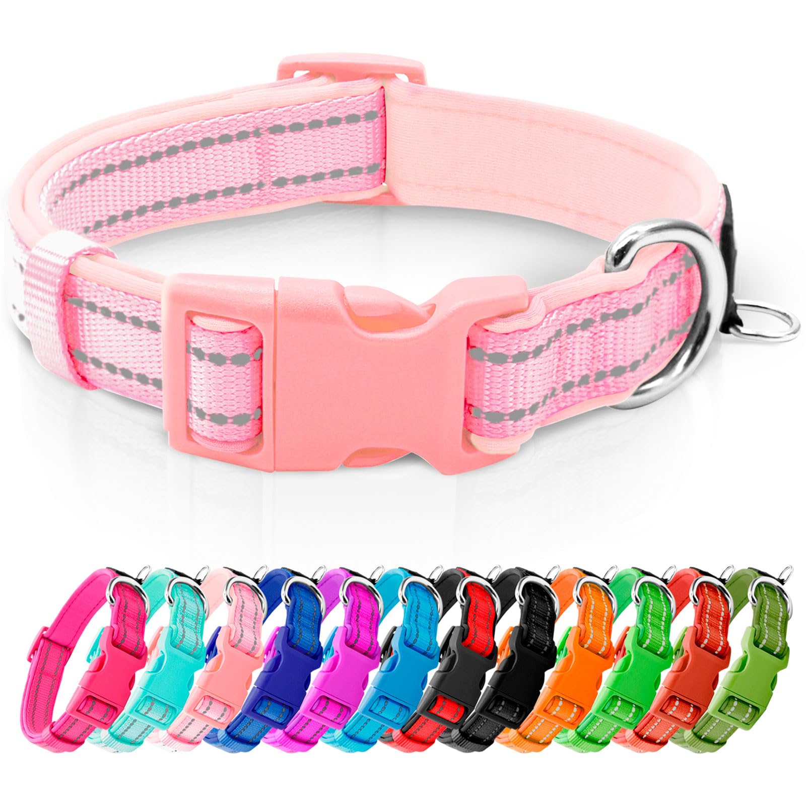 azuza Azuza Reflective Dog Collar Soft Neoprene Padded Adjustable Pet Collar for Small Dogs and Puppies Pink XS