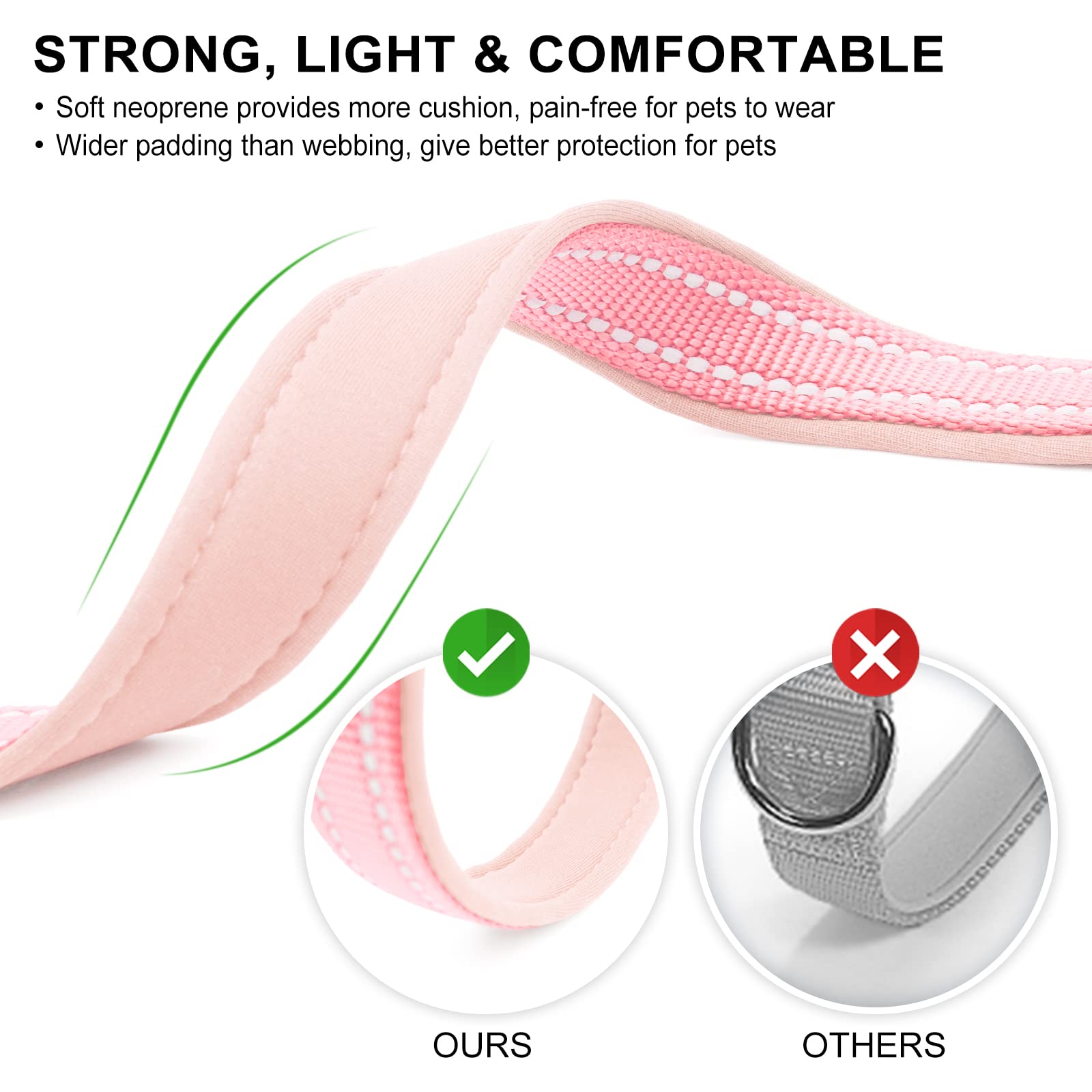 azuza Azuza Reflective Dog Collar Soft Neoprene Padded Adjustable Pet Collar for Large Dogs Pink with ID Tag Ring - View 3 of 6