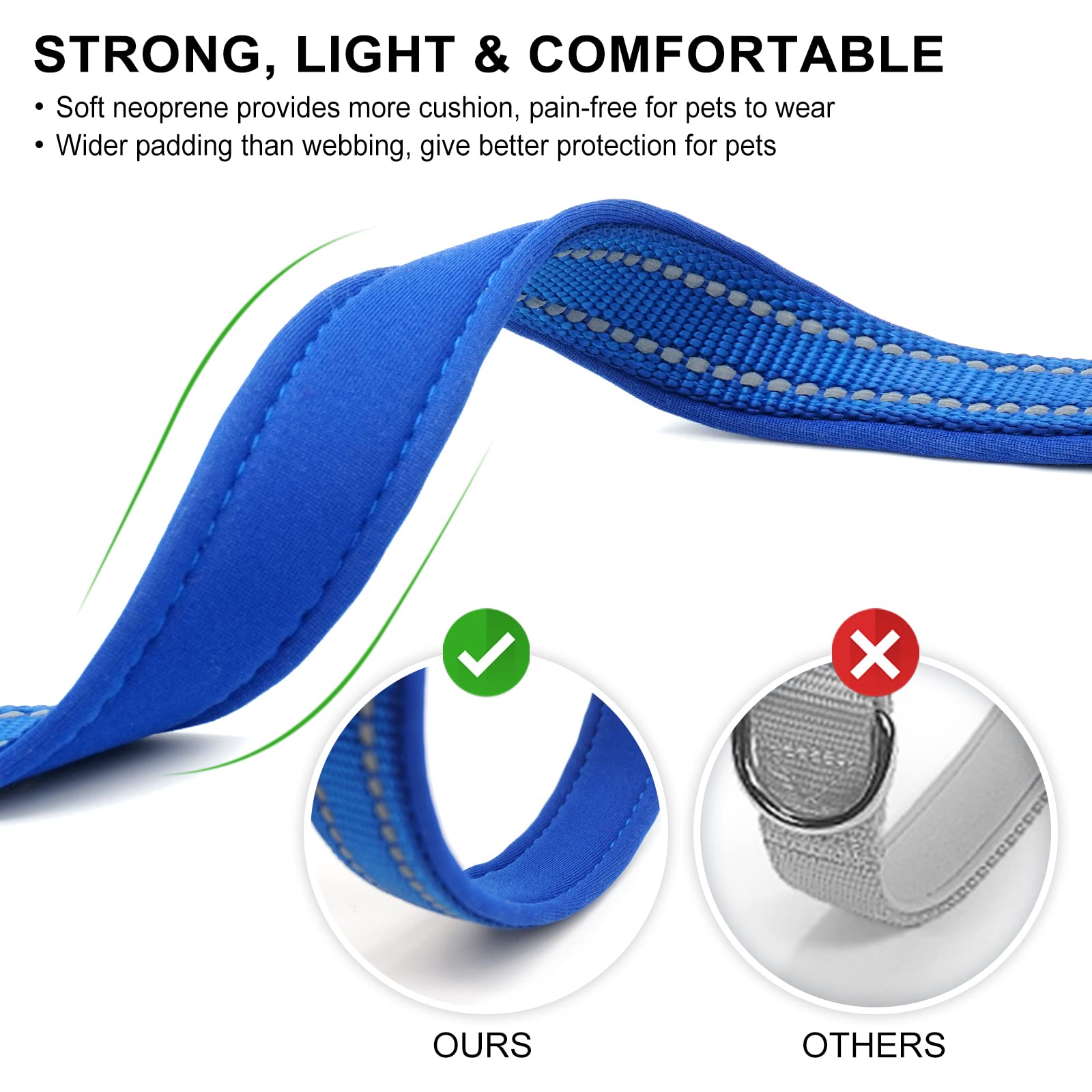 azuza Azuza Reflective Dog Collar Soft Neoprene Padded Adjustable Pet Collar for Medium Dogs Royal Blue with ID Tag Ring - View 3 of 6