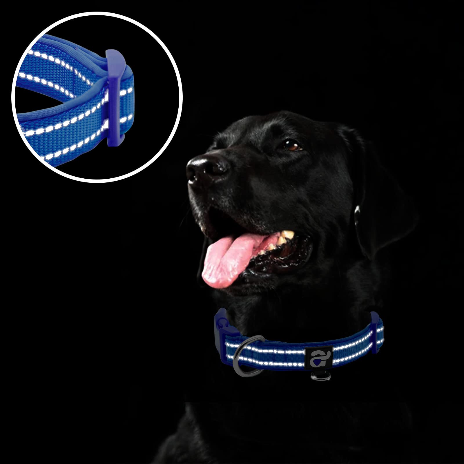 azuza Azuza Reflective Dog Collar Soft Neoprene Padded Adjustable Pet Collar for Medium Dogs Royal Blue with ID Tag Ring - View 4 of 6