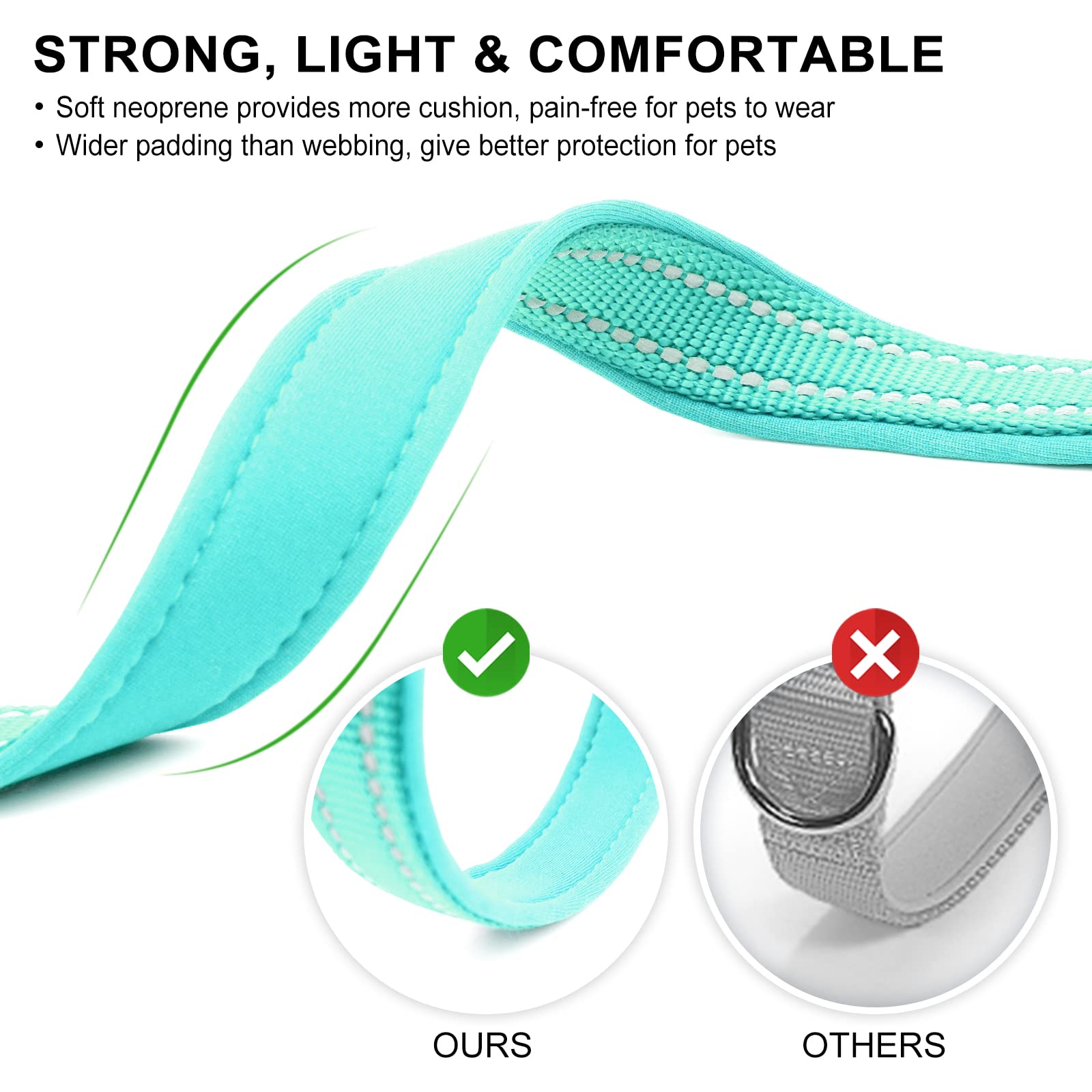 azuza Azuza Reflective Dog Collar Soft Neoprene Padded Adjustable Pet Collar for Small Dogs and Puppies Teal XS - View 3 of 6