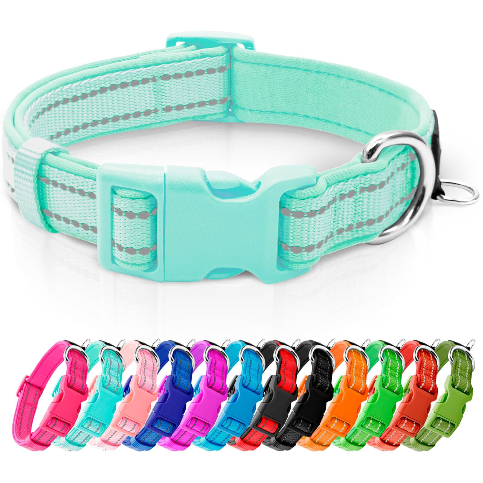 azuza Azuza Reflective Dog Collar Soft Neoprene Padded Adjustable Pet Collar for Small Dogs and Puppies Teal XS
