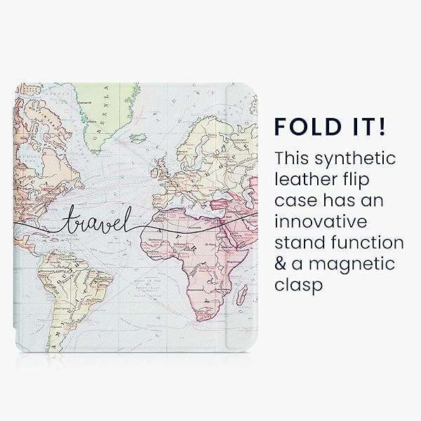 kwmobile KWMobile Origami Case for Kobo Libra 2 - Slim PU Leather Cover with Stand in Travel Black/Multicolor - View 4 of 11