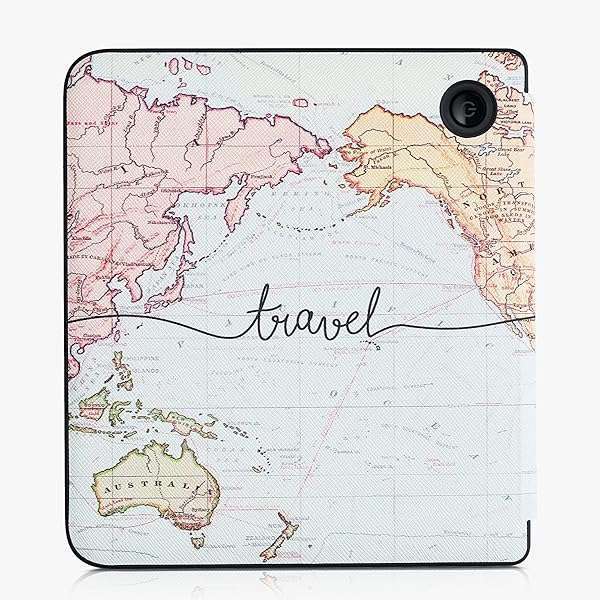 kwmobile KWMobile Origami Case for Kobo Libra 2 - Slim PU Leather Cover with Stand in Travel Black/Multicolor - View 5 of 11