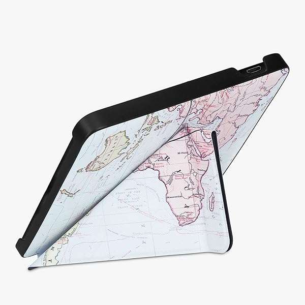 kwmobile KWMobile Origami Case for Kobo Libra 2 - Slim PU Leather Cover with Stand in Travel Black/Multicolor - View 7 of 11