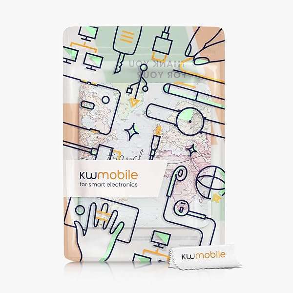 kwmobile KWMobile Origami Case for Kobo Libra 2 - Slim PU Leather Cover with Stand in Travel Black/Multicolor - View 9 of 11