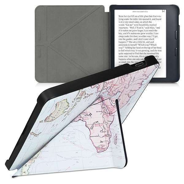 kwmobile KWMobile Origami Case for Kobo Libra 2 - Slim PU Leather Cover with Stand in Travel Black/Multicolor - View 10 of 11
