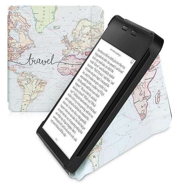 kwmobile KWMobile Origami Case for Kobo Libra 2 - Slim PU Leather Cover with Stand in Travel Black/Multicolor - View 2 of 11