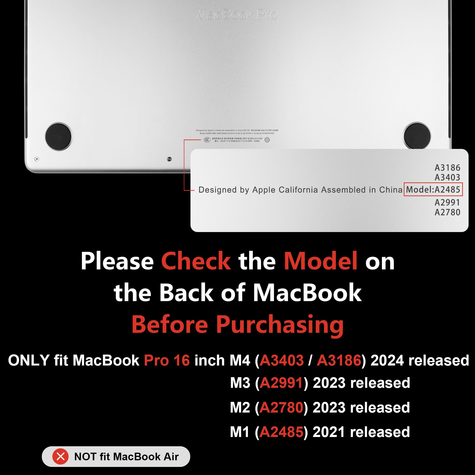 MEEgoodo MEEgoodo MacBook Pro 16 inch Case 2024 2023 2021 Hard Shell with Keyboard and Webcam Cover Crystal Black Fit Model A3403 A3186 A2991 A2780 A2485 - View 2 of 8