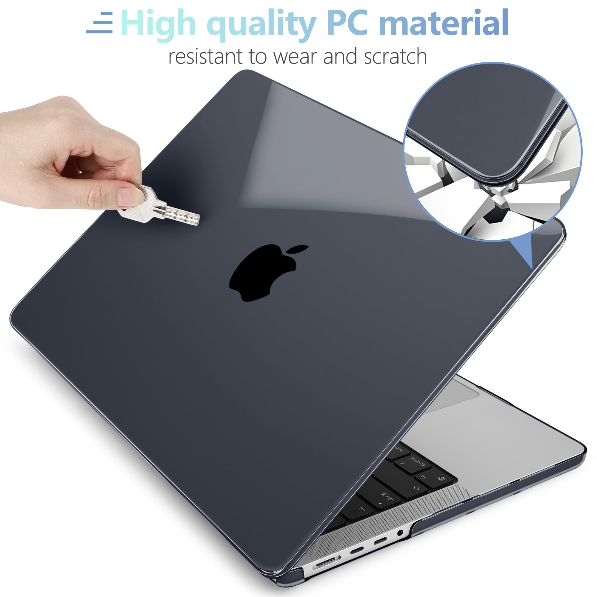 MEEgoodo MEEgoodo MacBook Pro 16 inch Case 2024 2023 2021 Hard Shell with Keyboard and Webcam Cover Crystal Black Fit Model A3403 A3186 A2991 A2780 A2485 - View 4 of 8