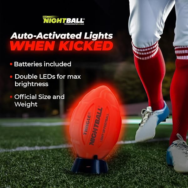 Nightball Nightball Tangle Glow in The Dark Inflatable LED Football Bright LED Light Up Football for Kids and Adults Ideal Gift for Teen Boys Red - View 7 of 11