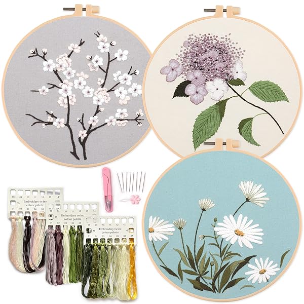 Silentsea Silentsea 3-Piece Embroidery Starter Kit for Beginners: Cloth, Hoop, Needle & DIY Tools Included