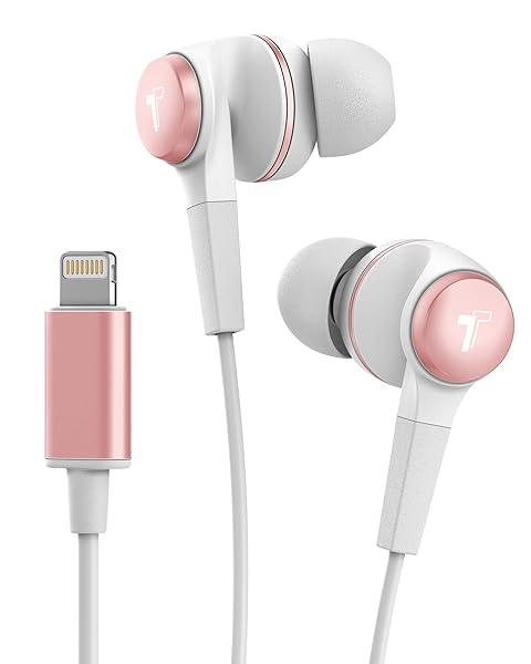 Thore Thore iPhone Earphones V120: MFi Certified Lightning Earbuds for iPhone 12/13/14 Pro Max - Sweat/Water Resistant, Rose Gold
