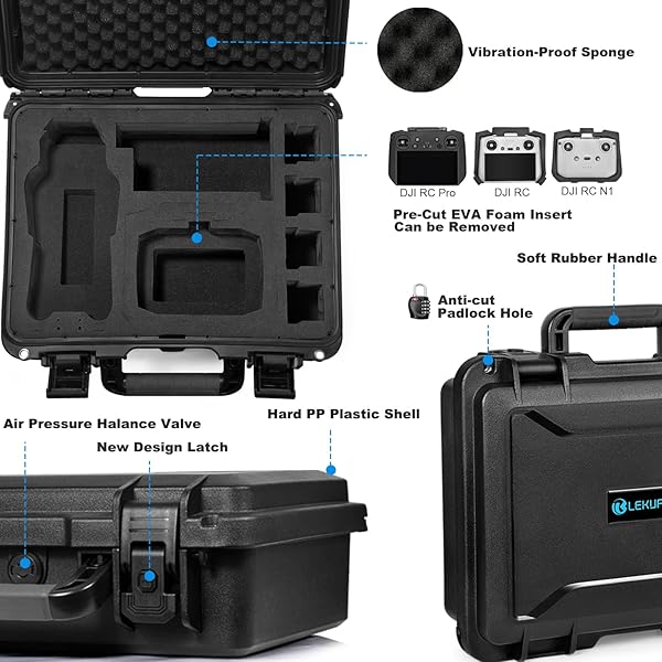 Lekufee Lekufee Waterproof Hard Carrying Case for DJI Mavic 3 Cine Combo DJI Mavic 3 Drone Combo DJI RC Pro and More Accessories - View 5 of 9