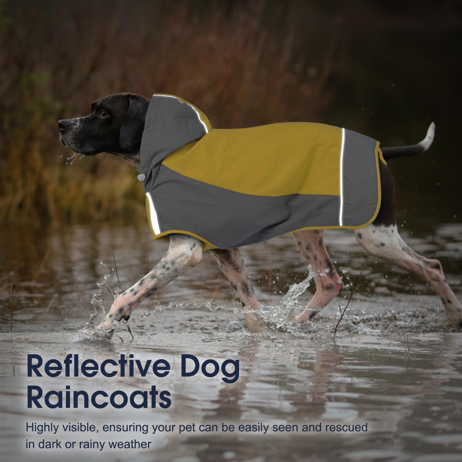 IECOii IECOii Large Dog Raincoat Waterproof Hooded Jacket Reflective Poncho with Leash Hole Adjustable Easy On Off Yellow Large - View 3 of 7