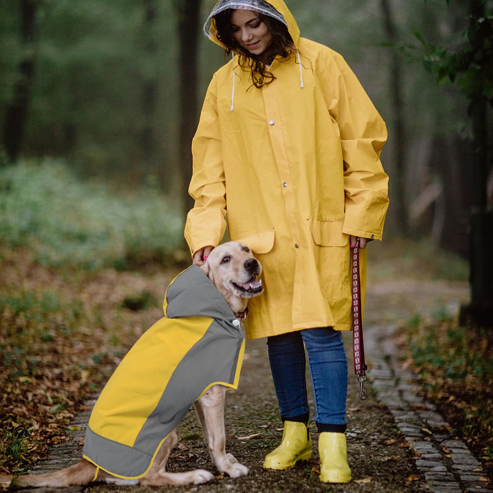 IECOii IECOii Large Dog Raincoat Waterproof Hooded Jacket Reflective Poncho with Leash Hole Adjustable Easy On Off Yellow Large - View 5 of 7