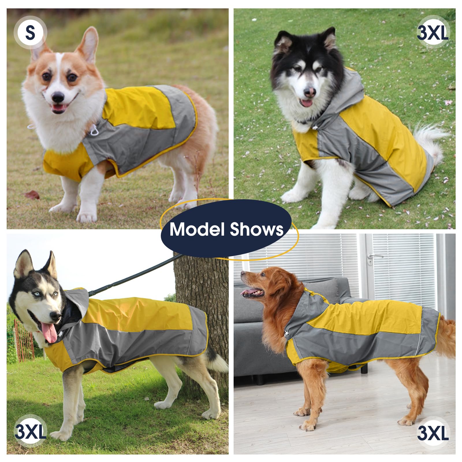 IECOii IECOii Large Dog Raincoat Waterproof Hooded Jacket Reflective Poncho with Leash Hole Adjustable Easy On Off Yellow Large - View 6 of 7