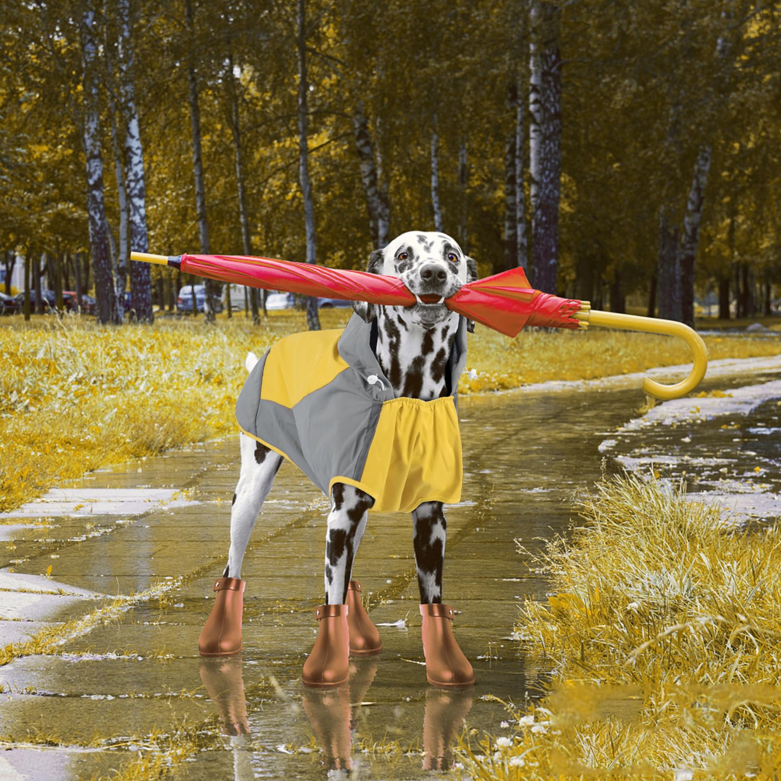 IECOii IECOii Large Dog Raincoat Waterproof Hooded Jacket Reflective Poncho with Leash Hole Adjustable Easy On Off Yellow Large - View 7 of 7