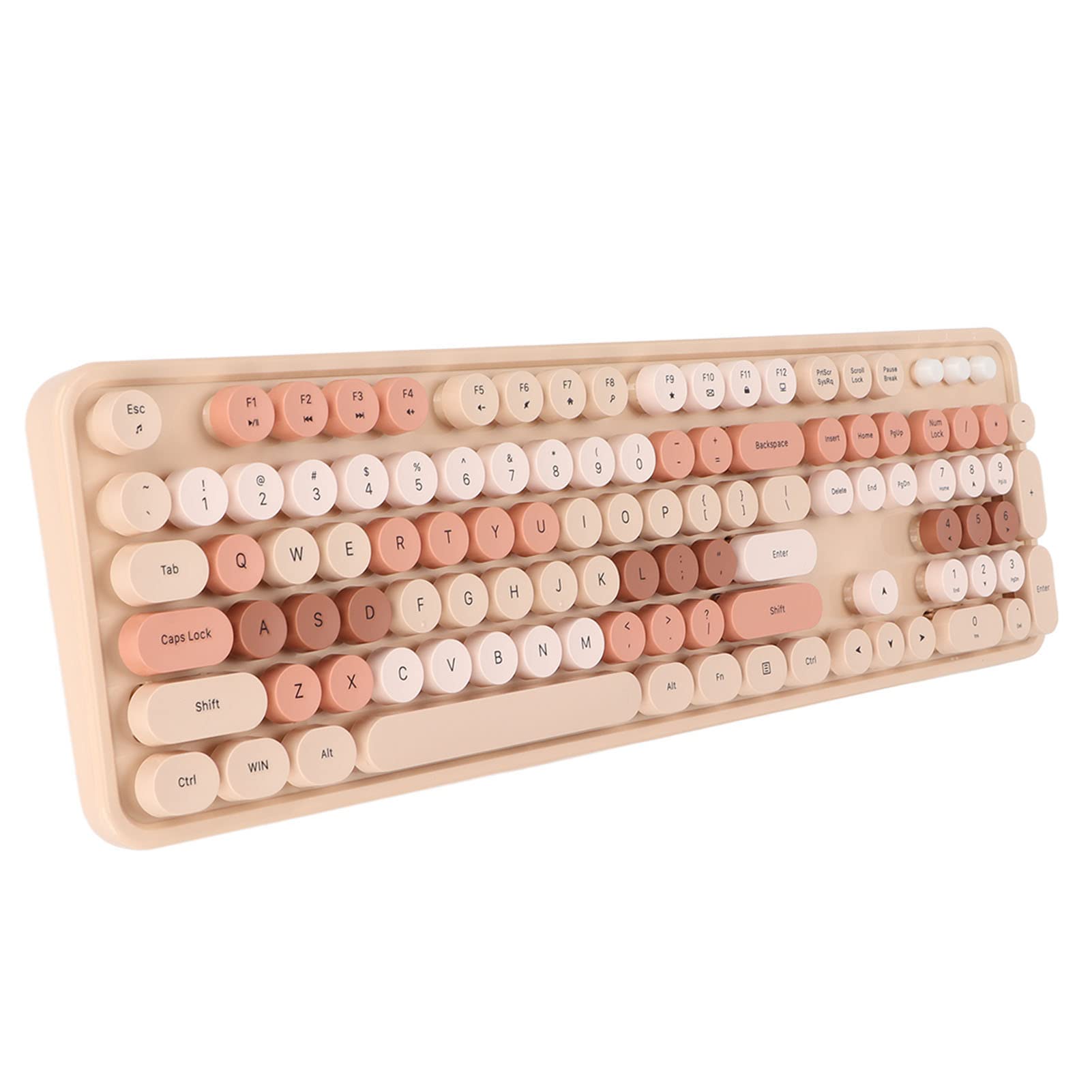 Cute Retro Round Key Keyboard Mouse Combo 104 Keys Ergonomic Design 2.4G USB Sweet Milk Tea Color Ideal for Girls - View 9 of 9