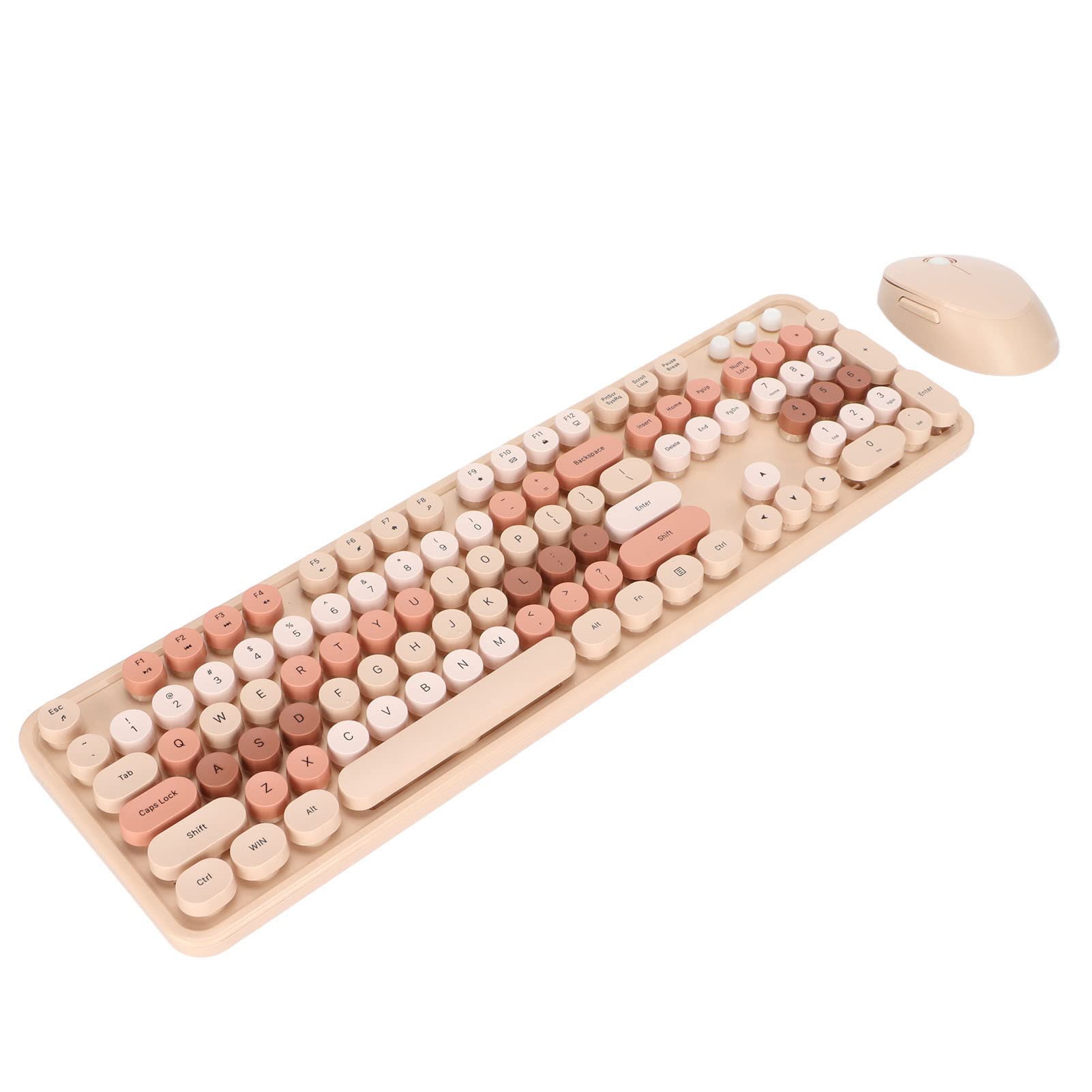 Cute Retro Round Key Keyboard Mouse Combo 104 Keys Ergonomic Design 2.4G USB Sweet Milk Tea Color Ideal for Girls