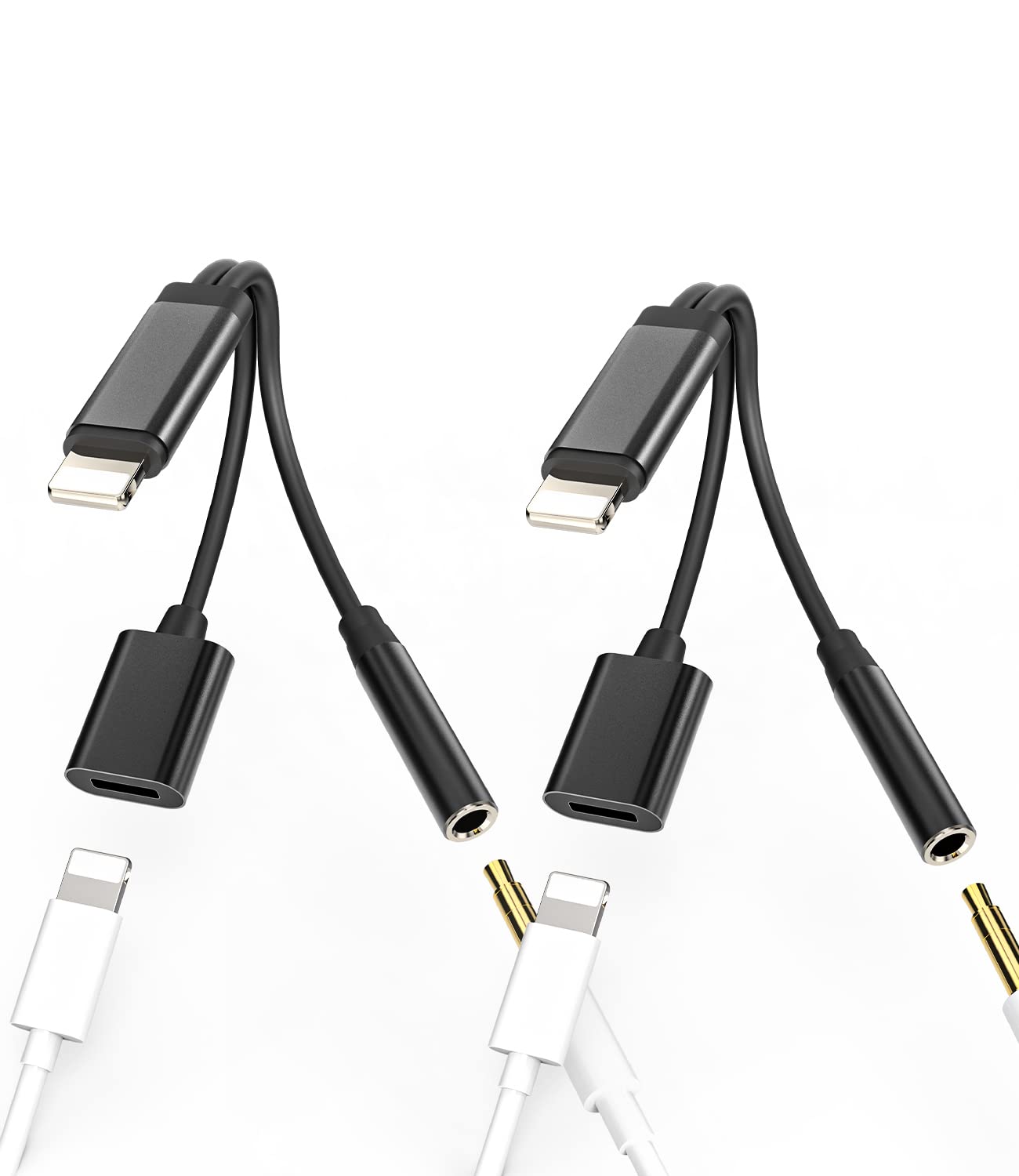 Lightning to 3.5mm Headphone Adapter for iPhone 7-13 - 2-Pack AUX Dongle & Charger, MFI Certified Audio Jack Converter