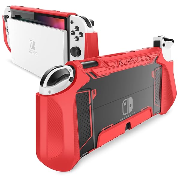 Mumba Shop Mumba Dockable Case for Nintendo Switch OLED 2021 - Blade Series TPU Grip Cover (Red) for Ultimate Protection