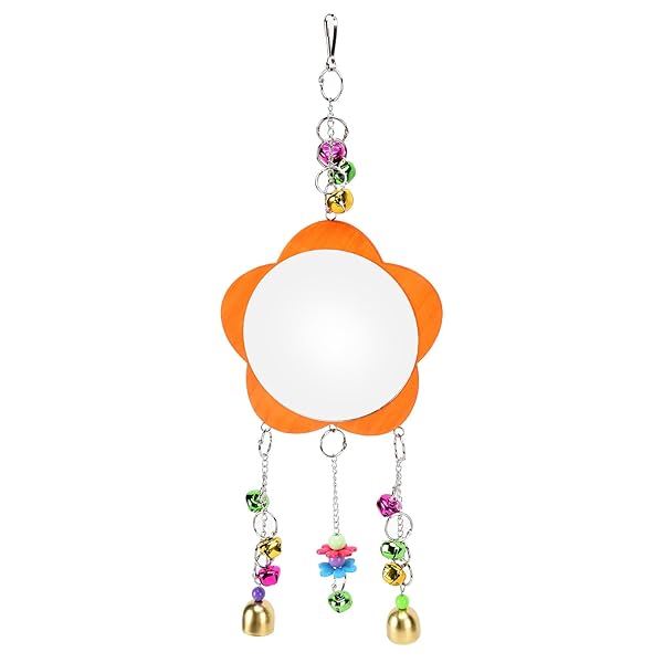 GLOGLOW GLOGLOW Bird Mirror Toy Hanging Parrot Mirror with Colored Bells Interactive Toy for Chicks Hens Cockatiel Parakeets Canaries Budgie