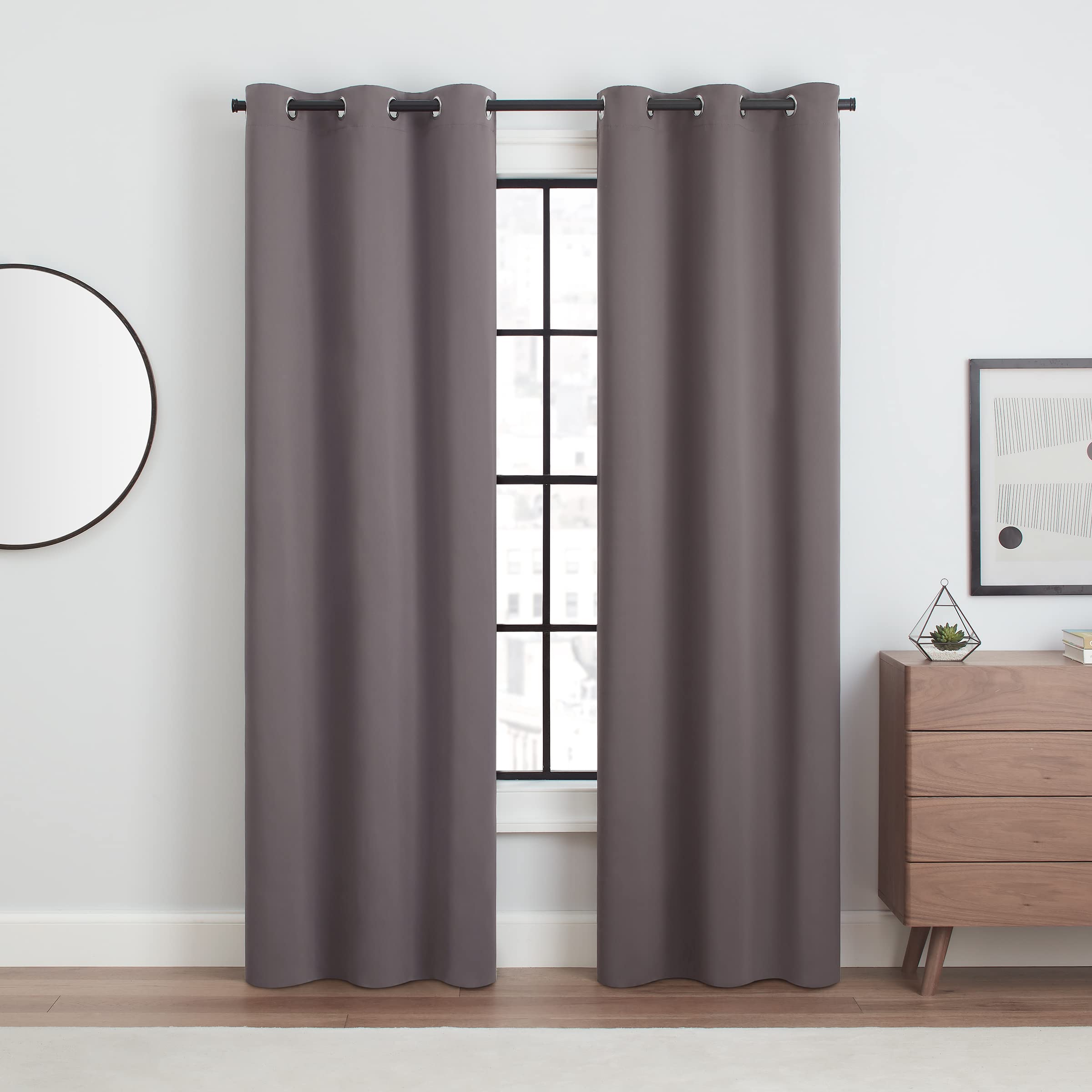 Eclipse ECLIPSE Andover Solid Tripleweave Thermal Blackout Grommet Curtains 42x84 Grey 2 Panels Ideal for Bedroom Privacy and Light Control - View 2 of 7