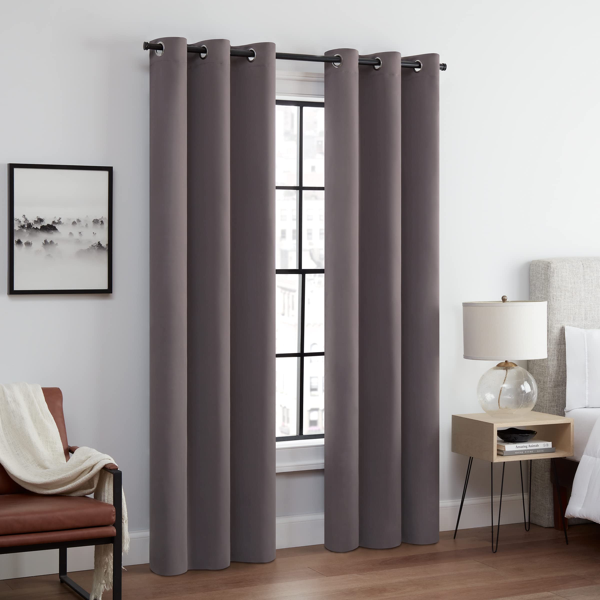 ECLIPSE Andover Solid Tripleweave Thermal Blackout Grommet Curtains 42x84 Grey 2 Panels Ideal for Bedroom Privacy and Light Control