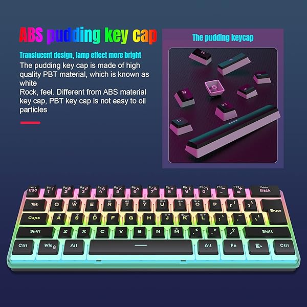 Snpurdiri Snpurdiri 60% Wired Gaming Keyboard: RGB Mini Keyboard with Pudding Keycaps & Waterproof Design for Office & Gaming - View 3 of 8
