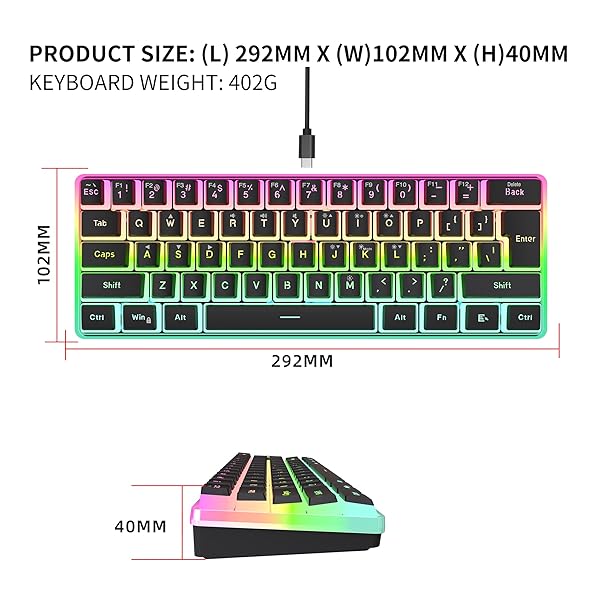 Snpurdiri Snpurdiri 60% Wired Gaming Keyboard: RGB Mini Keyboard with Pudding Keycaps & Waterproof Design for Office & Gaming - View 7 of 8