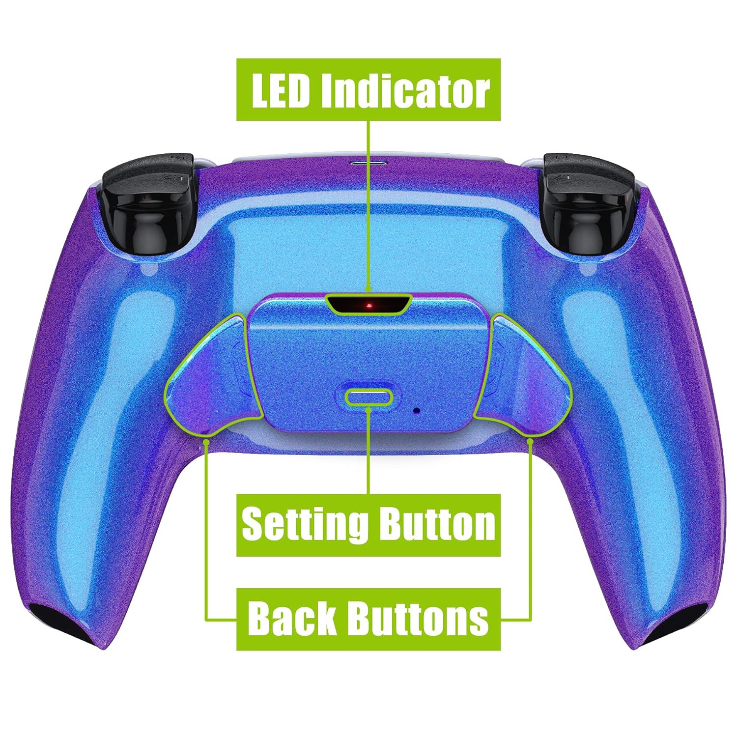 eXtremeRate eXtremeRate Chameleon Purple Blue Programmable RISE 2.0 Remap Kit for PS5 Controller Upgrade Board Back Shell Back Button Attachment - View 6 of 9