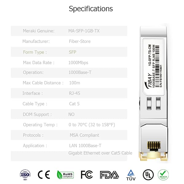 OPSTRAN OPSTRAN 1000BASE-T SFP RJ45 Copper Transceiver for Cisco Meraki MA-SFP-1GB-TX - 100m Cat5e/6 Compatibility - View 7 of 10