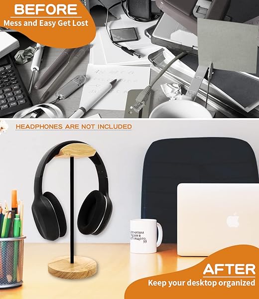 Bliocefo Bliocefo Headphone Stand Natural Wood and Aluminum Gaming Holder Desktop Earphone Hanger Functional Craftsmanship for All Headsets - View 5 of 9