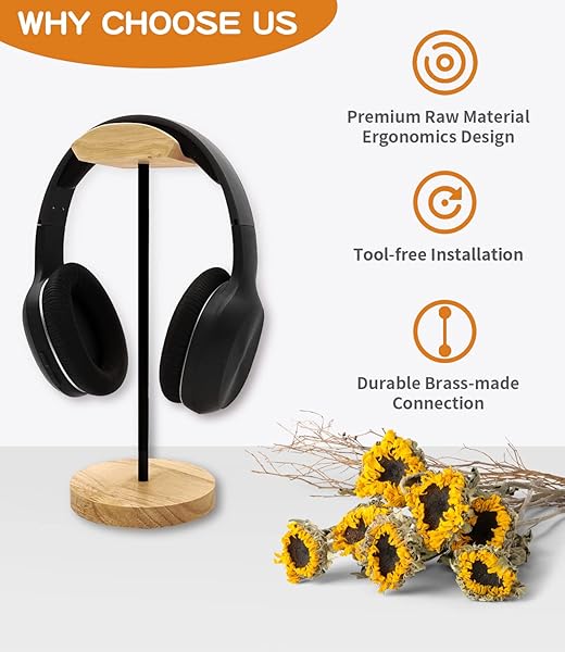 Bliocefo Bliocefo Headphone Stand Natural Wood and Aluminum Gaming Holder Desktop Earphone Hanger Functional Craftsmanship for All Headsets - View 7 of 9