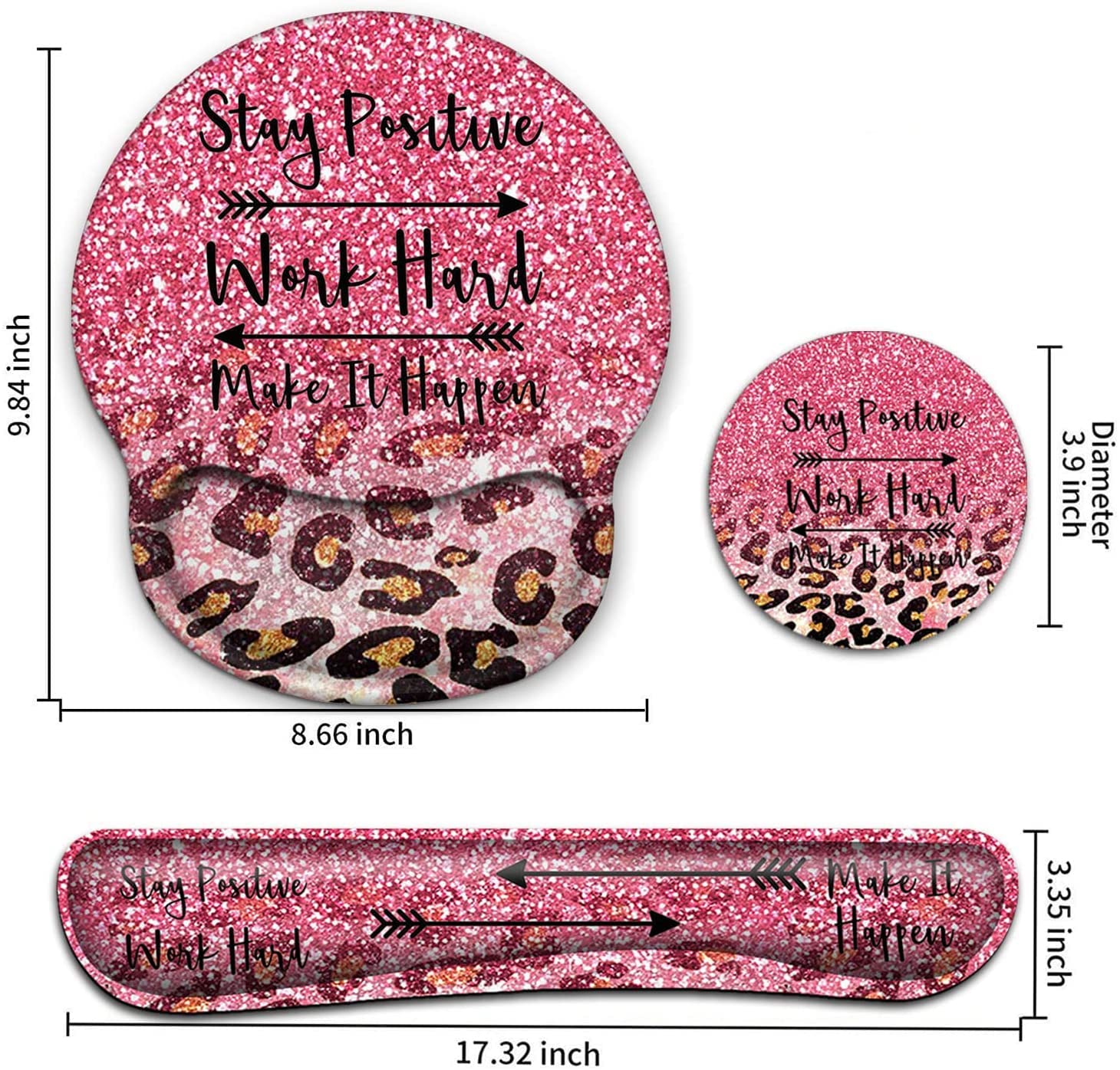 BFRKXOCK Ergonomic Pink Faux Glitter Leopard Keyboard Wrist Rest and Mouse Pad Set for Easy Typing Pain Relief and Comfort - View 6 of 7