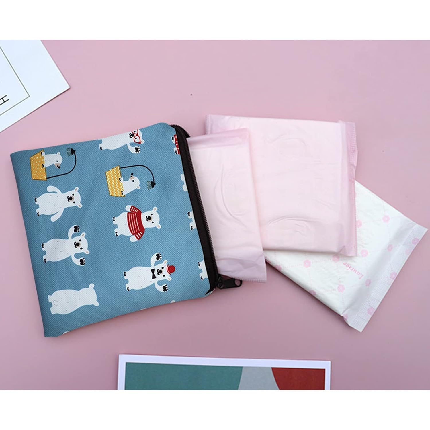 Xuezoioy Sanitary Napkin Storage Bag 3 Pack Zipper 5x5 Inches First Period Bag for Girls Women Ladies Strawberry Design - View 2 of 7