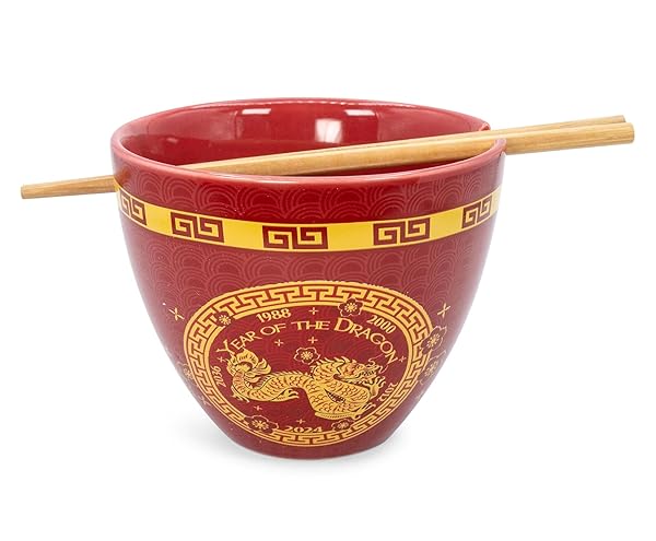 Boom Trendz Boom Trendz Year Of The Dragon Chinese Zodiac Ceramic Set Ramen Bowl and Wooden Chopsticks Asian Kitchen Gift Red One Size