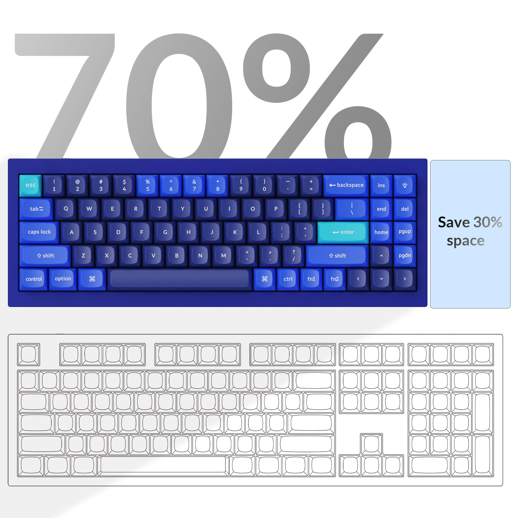 Keychron Keychron Q7 70% Hot-Swappable RGB Mechanical Keyboard for Mac Windows Linux QMK VIA Gateron G Pro Brown Switch Full Aluminum Blue - View 4 of 8