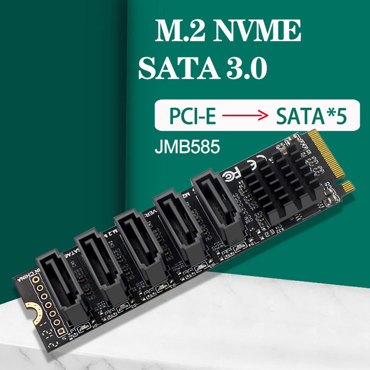 cablecc Cablecc NGFF NVME M-Key PCI Express to SATA 3.0 6Gbps 5 Ports Adapter Converter Hard Drive Extension Card JMB585 2280 - View 2 of 9