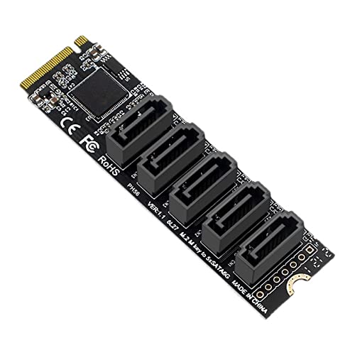 cablecc Cablecc NGFF NVME M-Key PCI Express to SATA 3.0 6Gbps 5 Ports Adapter Converter Hard Drive Extension Card JMB585 2280 - View 7 of 9