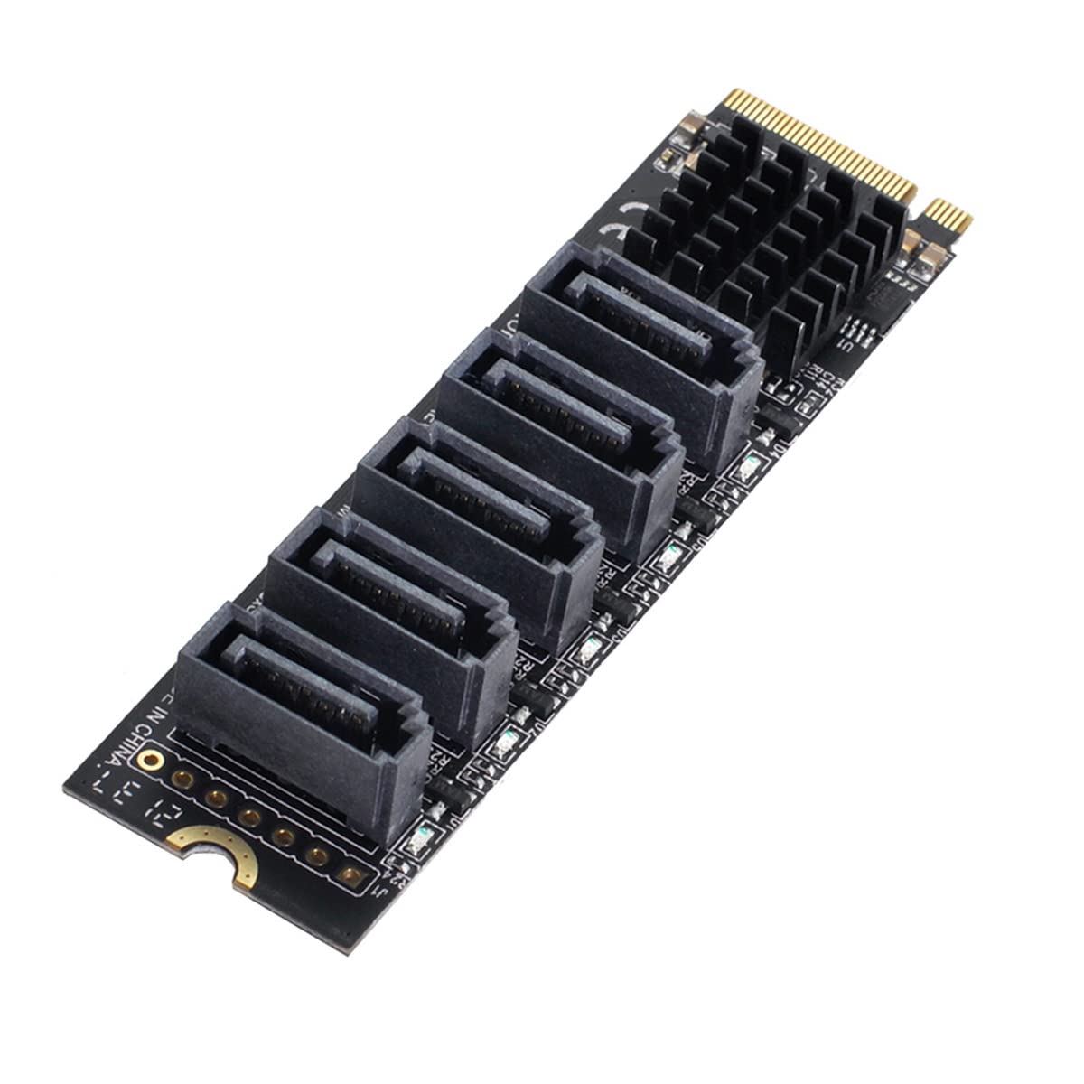 Cablecc NGFF NVME M-Key PCI Express to SATA 3.0 6Gbps 5 Ports Adapter Converter Hard Drive Extension Card JMB585 2280