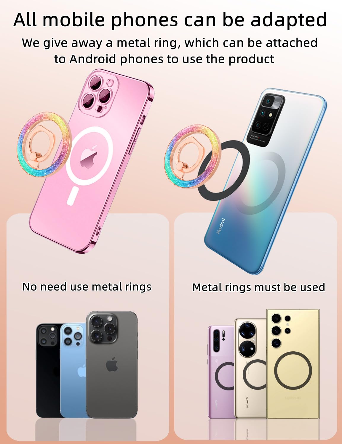 Mindsky Magnetic Phone Ring Holder,Fashoin Color Magnetic Phone Grip for iPhone 17 16 15 14 13 12series Android (One Ring) - View 3 of 9