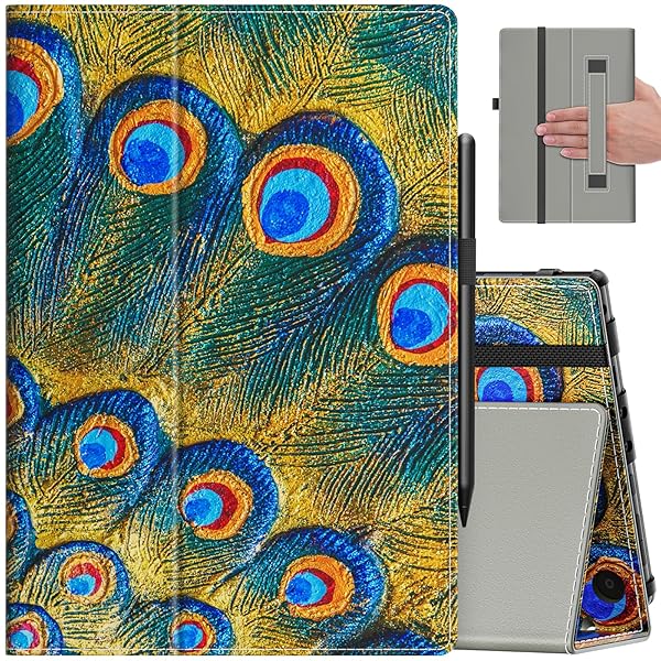 VORI VORI Case for Amazon Kindle Fire HD 10 Tablet 13th 11th Generation Slim Folding Stand Folio Cover with Auto Wake Sleep and Hand Strap Peacock