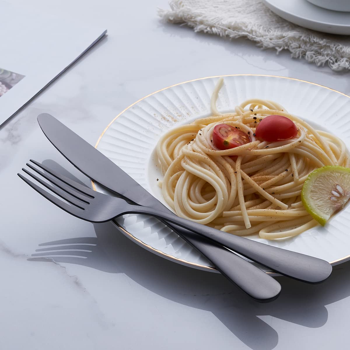 GoGeiLi GoGeiLi 24-Piece Matte Black Stainless Steel Silverware Set for 6 Dishwasher Safe Flatware Cutlery - View 4 of 8