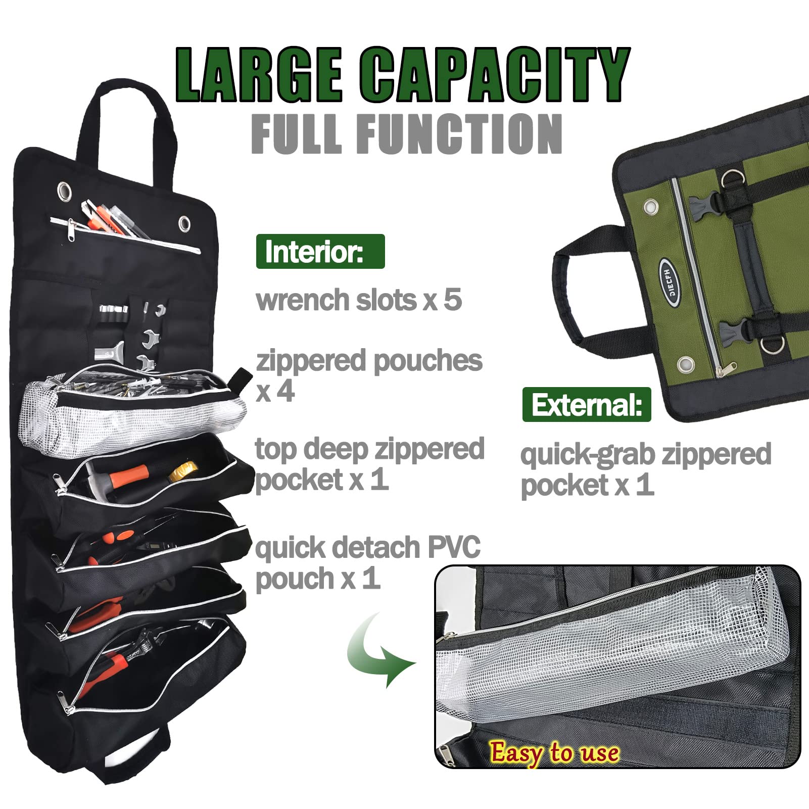 DIECFH DIECFH Tool Roll Bag Wrench Organizer for Easy Tool Storage and Transport - View 2 of 7